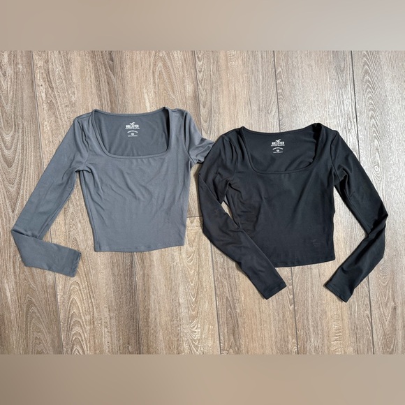 Hollister Tops - Hollister Gray and Black Square Neck Baby Tees (Lot of 2) - Size XXS